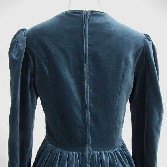 VTG LAURA ASHLEY S M Velour Velvet Whimsigoth Goth Witchy Midi Maxi Teal Dress - Picture 6 of 11